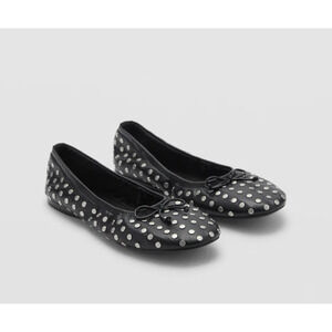 MANGO MNG BLACK STUDDED FAUX LEATHER BOW BALLERINA BALLET FLATS SHOES 37 US 6.5